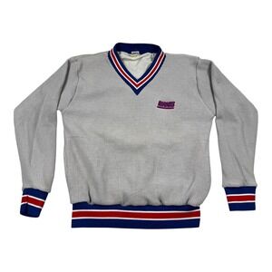 Vtg New York Giants Coach Sweatshirt Medium Gray NFL Football V Neck Waffle 90s